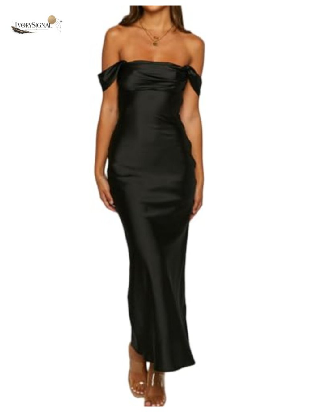 Satin Off Shoulder Strapless Backless Sleeveless Formal Maxi Dress